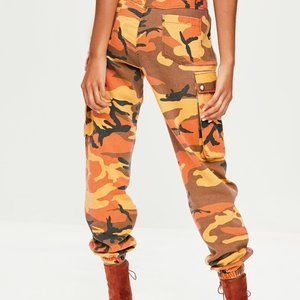 Streetwear Orange Colored Camo Cargo Pants